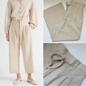 Club Monaco Beige Cropped Wide-Leg Paperbag Waist Pants